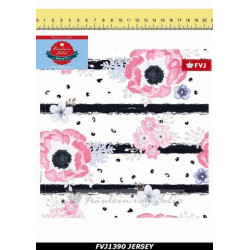 Jersey - Frl. von Julie schwarz weiß gestreift Blüten